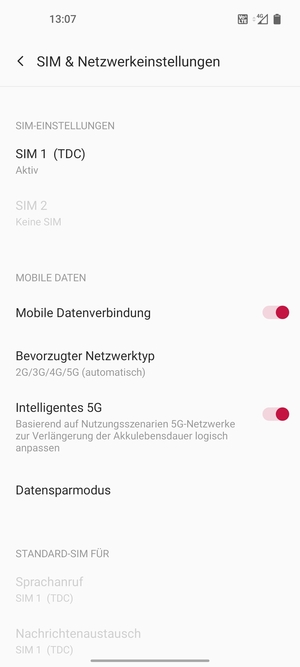 Wählen Sie SIM 1 oder SIM 2