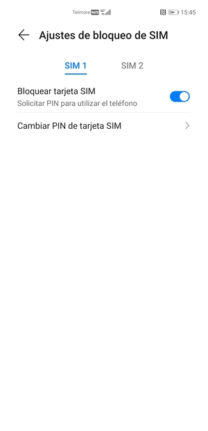 Seleccione SIM 1 o SIM 2 y seleccione Cambiar PIN de tarjeta SIM