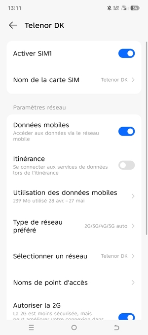 Faites défiler et sélectionnez Type de réseau préféré