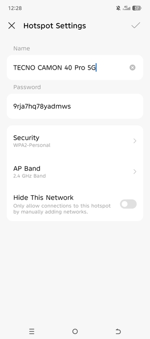 Enter a Wi-Fi hotspot password of at least 8 characters and select OK