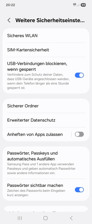 Wählen Sie SIM-Kartensicherheit