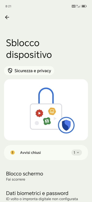 Seleziona Blocco schermo