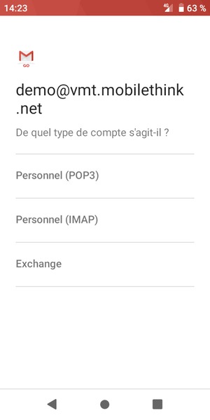 Sélectionnez Personnel (POP3) ou Personnel (IMAP)
