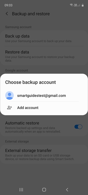Select your backup account