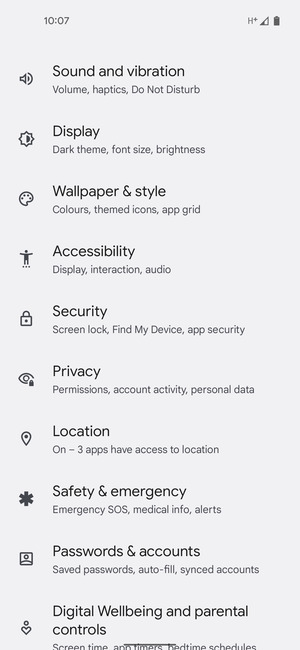 Scroll to and select Security