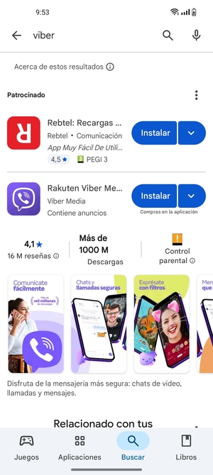 Seleccione la aplicación