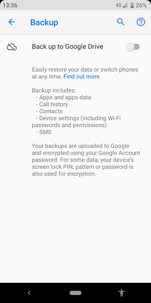 Turn on Back up to Google Drive