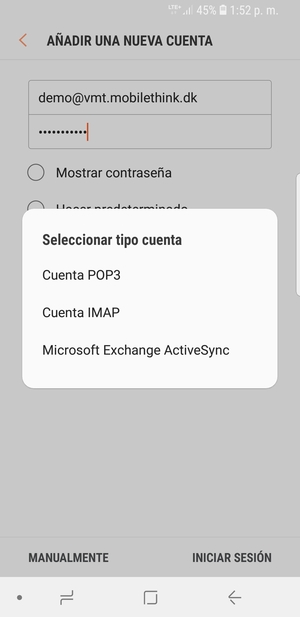 Seleccione Cuenta POP3 o Cuenta IMAP