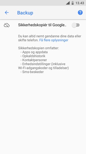 Aktiver Sikkerhedskopiér til Google..