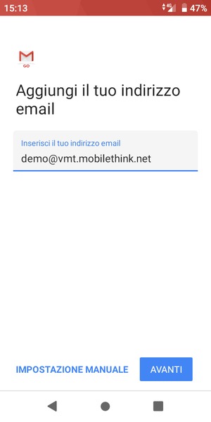 Inserisci il tuo indirizzo email e seleziona AVANTI