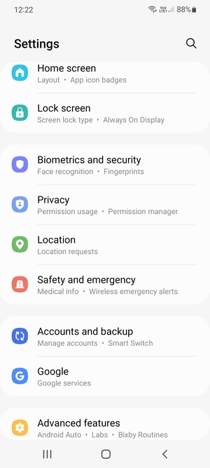 Scroll to and select Accounts and backup