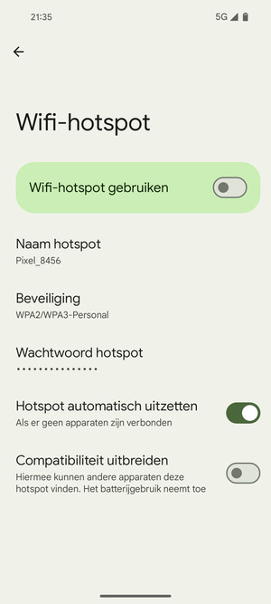 Selecteer Wachtwoord hotspot