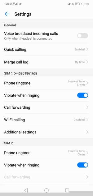 Scroll to SIM 1 or SIM 2 and select Additional settings
