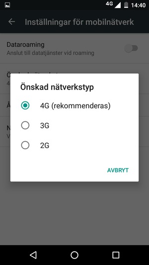 Tryck på ditt föredragna alternativ