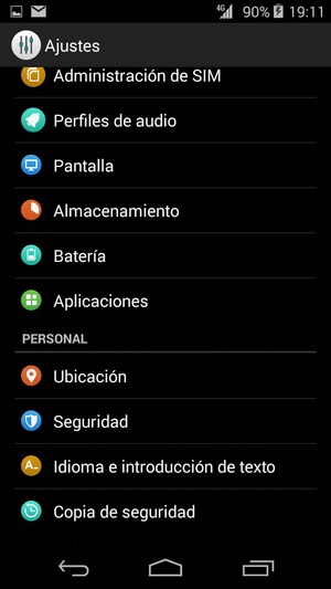 Desplácese y seleccione Copia de seguridad