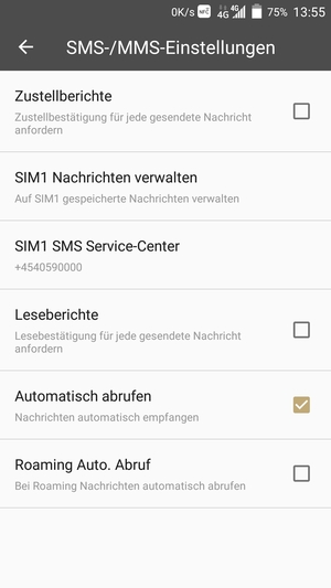 Wählen Sie SIM SMS Service-Center