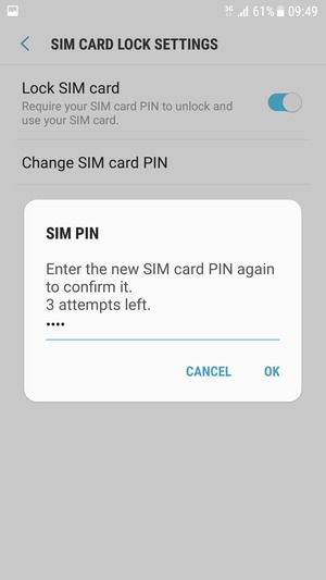 Confirm your new SIM card PIN and select OK
