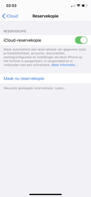 Stel iCloud-reservekopie in op ON