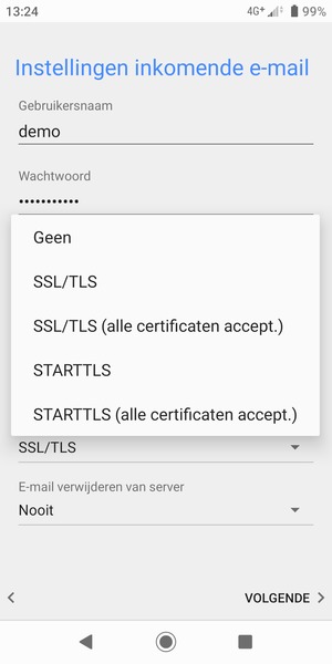 Selecteer Geen en VOLGENDE