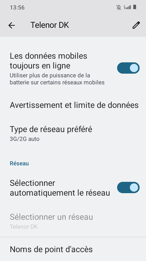 Faites défiler et sélectionnez Noms de point d'accès