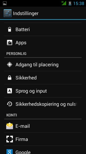 Scroll til og vælg Sikkerhed