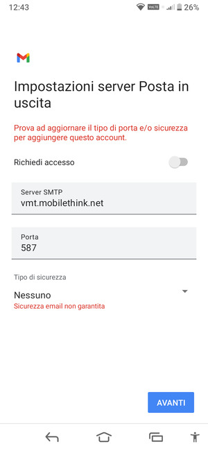 Seleziona AVANTI