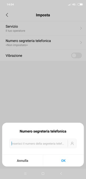 Inserisci Numero segreteria telefonica e seleziona OK