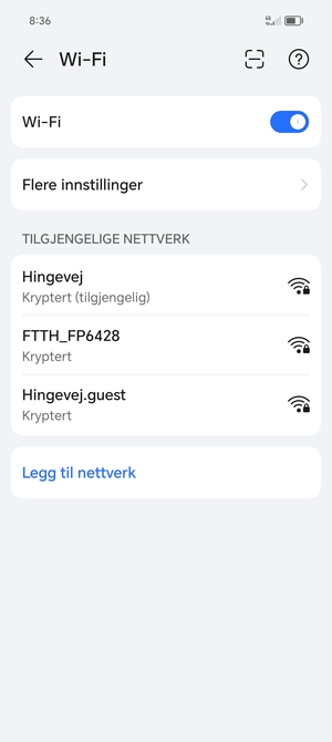 Velg det trådløse nettverket du vil koble til