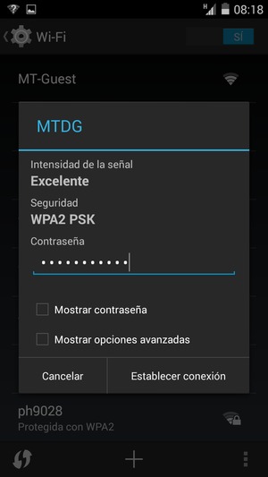Introduzca la contraseña de Wi-Fi y seleccione Establecer conexión