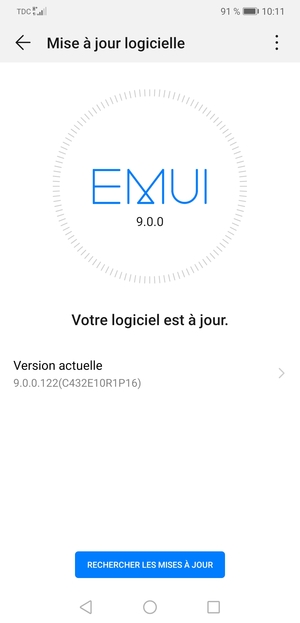 Si votre téléphone est à jour, vous verrez l'écran suivant