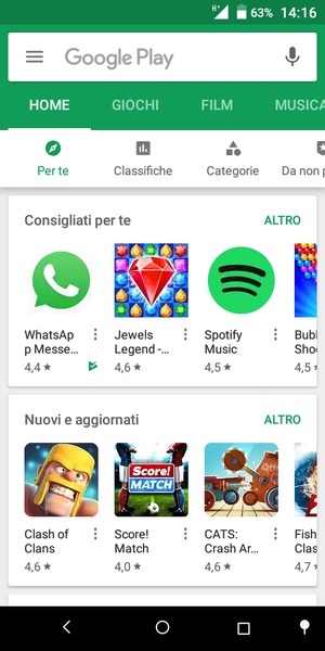 Seleziona la barra di ricerca