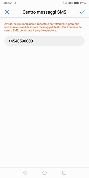 Inserisci Centro messaggi SMS e seleziona OK