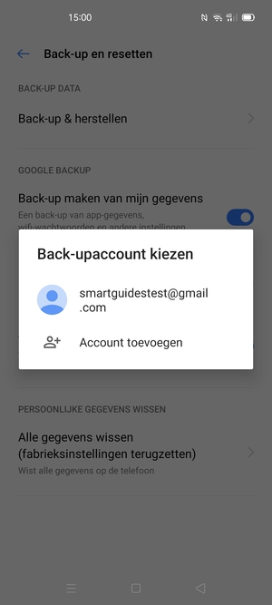 Selecteer uw back-up-account