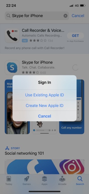 Select Use Existing Apple ID