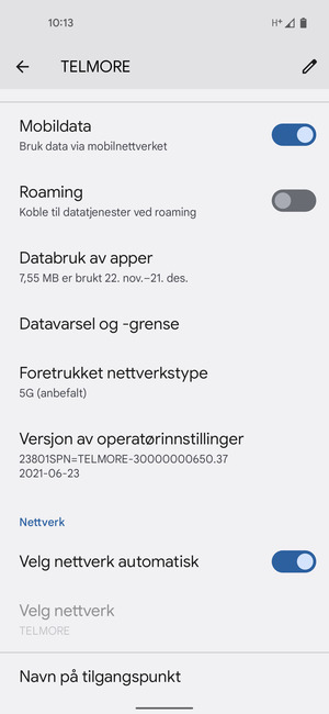 For å bytte nettverk hvis det oppstår nettverksproblemer, slå av Velg nettverk automatisk