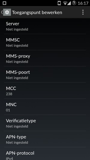 Scroll naar beneden en voer mms-gegevens in