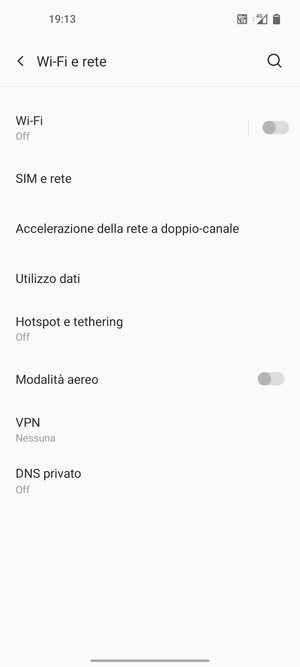 Seleziona SIM e rete