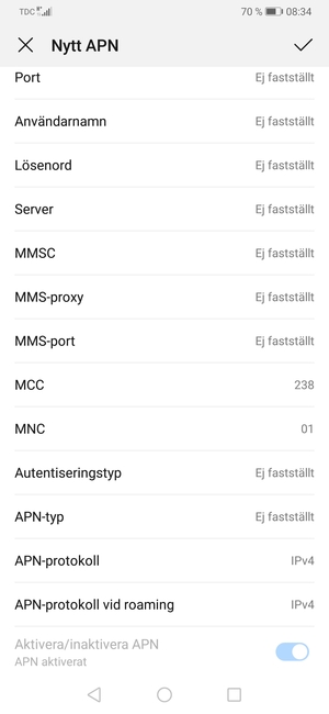 Scrolla ner och ange internetinformation