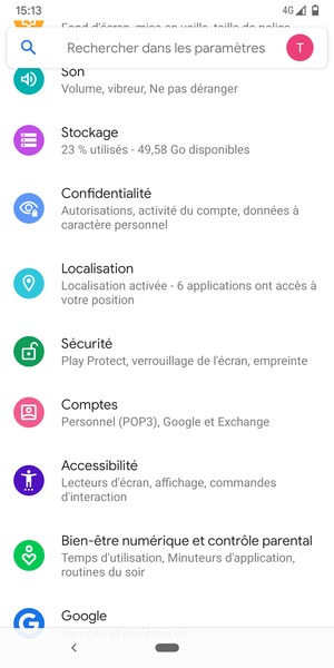 Retournez au menu Paramètres et sélectionnez Comptes