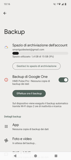 Seleziona Spazio di archivazione dell'account