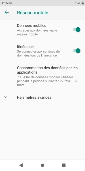 Activer ou désactiver Itinérance