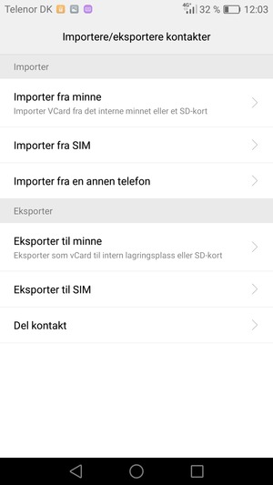 Velg Importer fra SIM