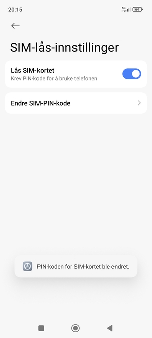 Din PIN-kode for SIM-kort er endret