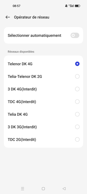 Sélectionnez un opérateur réseau dans la liste