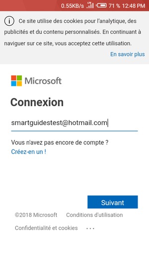 Saisissez votre adresse Hotmail et sélectionnez Suivant
