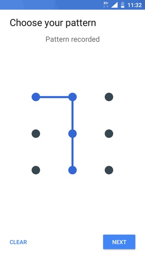 Draw an unlock pattern and select NEXT