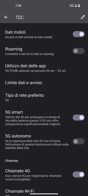 Scorri e seleziona Tipo di rete preferito