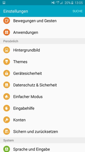Scrollen Sie und wählen Sie Sicherheit / Gerätesicherheit