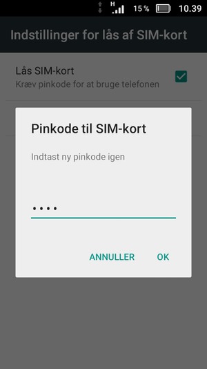 Bekræft din nye pinkode til SIM-kort og vælg OK