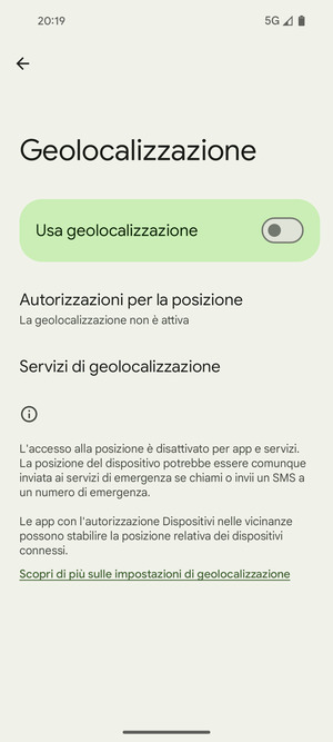 Disattiva Usa geolocalizzazione